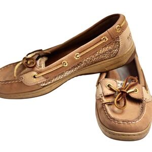 Sperry Top Sider Women's Beige Glitter Boat Shoes Loafers Size 7M Boat Fisherman